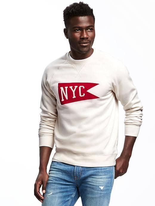 Old Navy Nyc Graphic Fleece Sweatshirt For Men - Sea Salt
