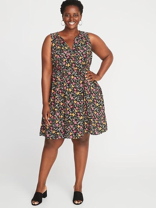 Old Navy Womens Sleeveless Plus-size V-neck Swing Dress Black Ditsy Floral Size 3x