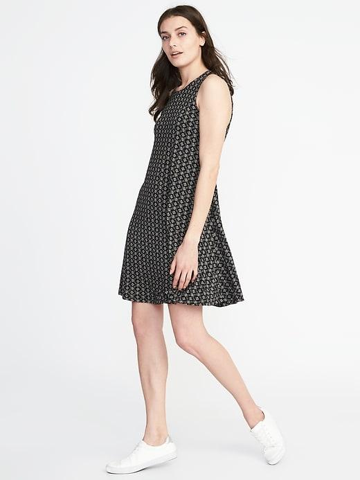 Old Navy Womens Jersey-knit Sleeveless Swing Dress For Women Black Geo Size M