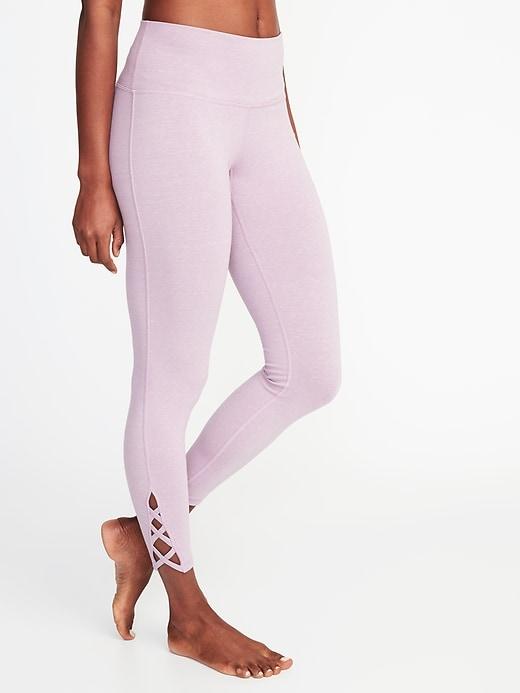 Old Navy Womens High-rise 7/8-length Lattice-hem Yoga Leggings For Women Mauve Size M