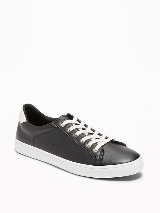 Old Navy Womens Faux-leather Classic Sneakers For Women Black Size 5