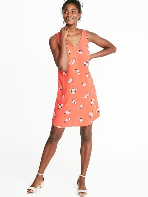 Sleeveless V-neck Shift Dress For Women