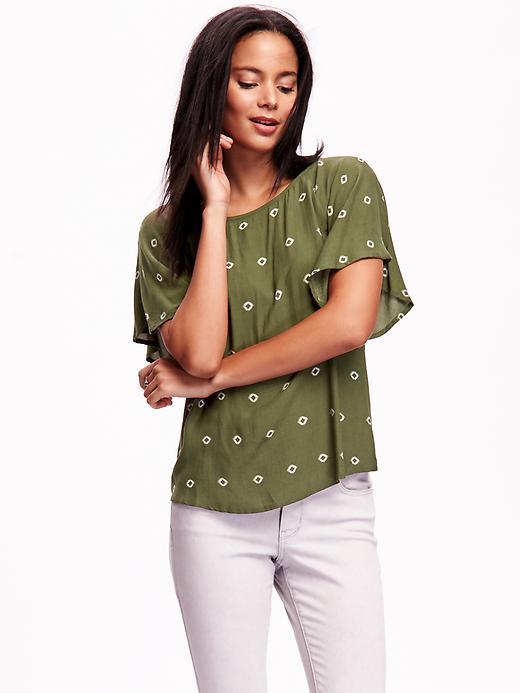 Old Navy Printed Flutter Sleeve Top - Green Print