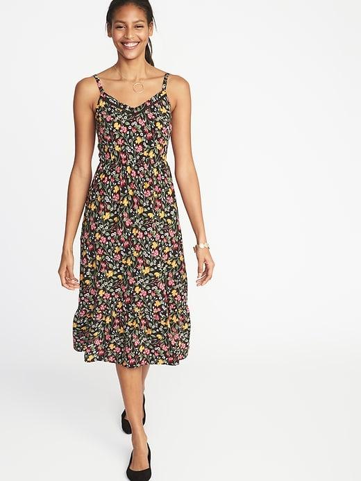 Old Navy  Fit & Flare Cami Midi Dress For Women Black Ditsy Floral Size Xs