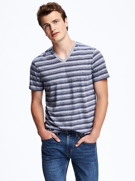 Old Navy Striped V Neck Tee For Men - Party Blue