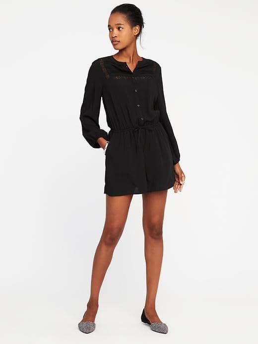 Old Navy Cinched Waist Pintuck Romper For Women - Blackjack
