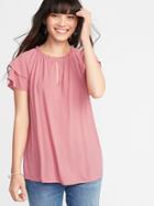 Old Navy Womens High-neck Ruffle-trim Crepe Top For Women Mauving On Up Size Xl