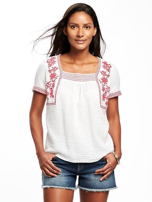 Old Navy Relaxed Embroidered Swing Top For Women - White/red