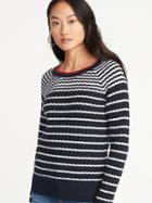 Old Navy Womens Rib-knit Sweater For Women Blue/white Stripe Size M