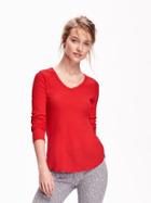 Old Navy V Neck Waffle Knit Tee Size L Tall - Red To Me