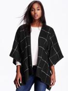 Old Navy Womens Faux Wool Open Front Poncho Size M/l - Black Plaid