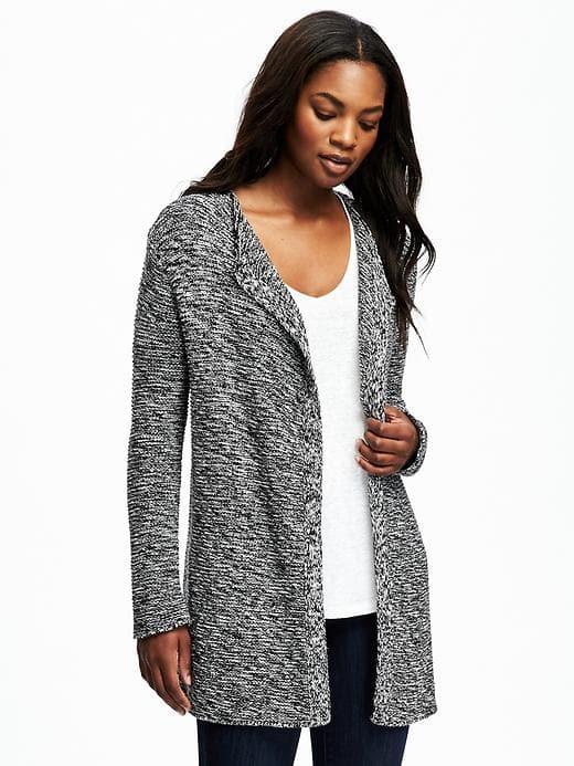 Old Navy Relaxed Open Front Textured Cardi For Women - Black Marl
