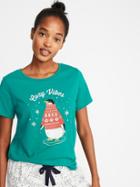 Old Navy Womens Everywear Holiday-graphic Tee For Women Cozy Vibes Size M