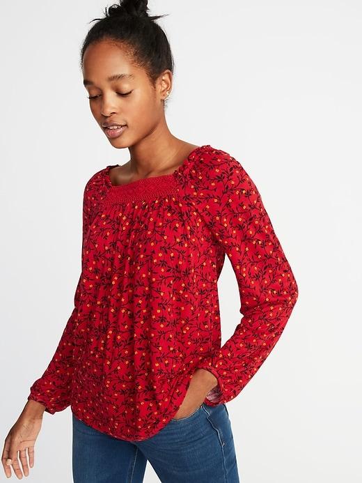 Old Navy Womens Ruffled Lace-yoke Square-neck Blouse For Women Red Floral Size Xs
