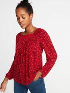 Old Navy Womens Ruffled Lace-yoke Square-neck Blouse For Women Red Floral Size Xs