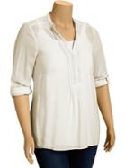 Old Navy Womens Plus Pintucked Roll Sleeve Blouses - Sea Salt
