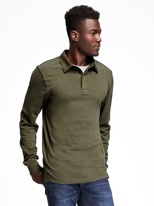 Old Navy Long Sleeve Polo Shirt For Men - Forest Floor