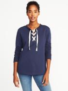 Old Navy Womens Relaxed Lace-up French-terry Sweatshirt For Women Lost At Sea Navy Size Xl