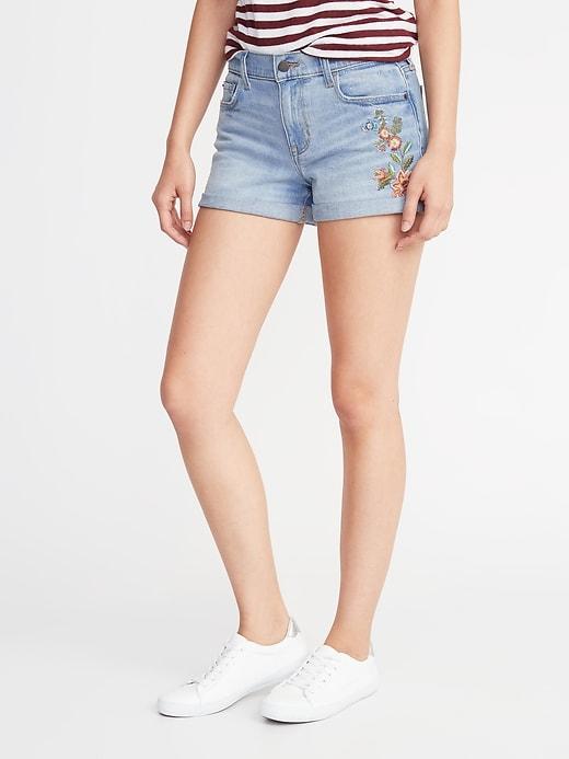 Old Navy Womens Boyfriend Embroidered Shorts For Women - 3 Inch Inseam Embroidered Floral - 3 Inch Inseam Embroidered Floral Size 6