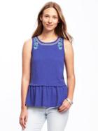 Old Navy Embroidered Peplum Hem Top For Women - Bluer Than Blue