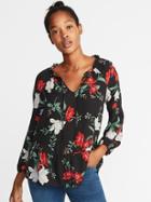 Old Navy Womens Floral Ruffled Georgette Swing Blouse For Women Black Floral Size S