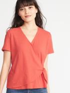 Old Navy Womens Textured Wrap-front Tie-hem Top For Women Tamarind Size Xs