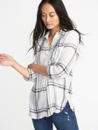 Old Navy Womens Relaxed Classic Flannel Shirt For Women White Plaid Size S