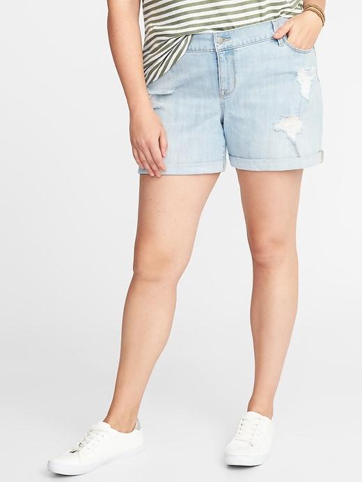 Old Navy Womens Distressed Plus-size Boyfriend Denim Shorts (5) Light Wash Size 26