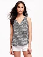 Old Navy Patterned V Neck Cut Out Tank For Women - Black Print