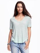 Old Navy Relaxed Hi Lo Linen Blend Tee For Women - Surfin Usa