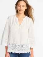 Old Navy Womens Relaxed Bell-sleeve Cutwork Blouse For Women Cream Size L