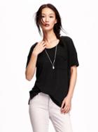 Old Navy Short Sleeve Linen Blend Boyfriend Tee For Women - Blackjack