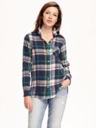 Old Navy Classic Flannel Shirt For Women - Navy/yellow/red Plaid