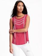 Old Navy Embroidered Slub Knit Sleeveless Top For Women - Pink Tangiers