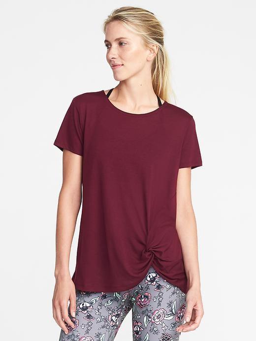 Old Navy Go Dry Ultra Light Knot Hem Tee For Women - Winter Wine