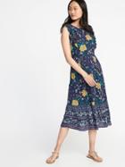 Old Navy Womens Sleeveless Waist-defined Midi Dress For Women Navy Floral Size Xxl
