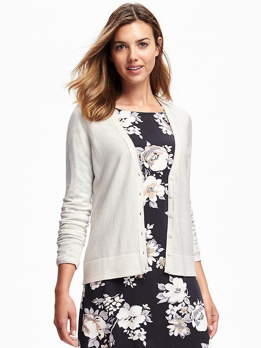 Old Navy V Neck Cotton Blend Cardi For Women - Cream