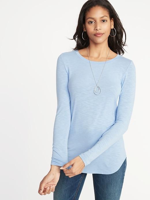 Old Navy Womens Luxe Slub-knit Crew-neck Tee For Women Horizon Blue Size L