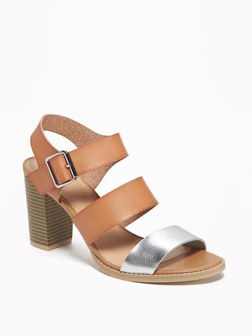 Old Navy Triple Strap Block Heel Sandals For Women - Silver