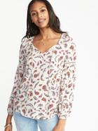 Old Navy Womens Relaxed Boho Tie-neck Top For Women White Floral Size S