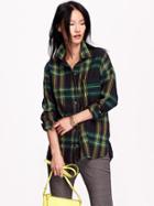 Old Navy Womens Boyfriend Plaid Flannel Shirt Size L - Bright Green Plaid
