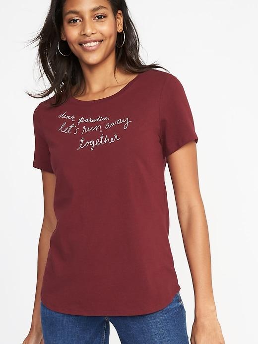 Old Navy Womens Everywear Graphic Crew-neck Tee For Women Dear Paradise, Let';s Run Away Together Size L