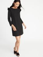 Old Navy Womens Ruffle-trim Ponte-knit Tee Dress For Women Blackjack Size L