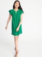 Old Navy Womens Lace-up-yoke Cutwork Swing Dress For Women Green Size M
