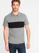 Old Navy Mens Color-block Slub-knit Polo For Men Dark Heather Gray Size L