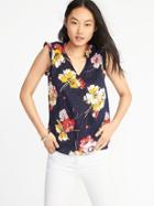 Old Navy Womens Relaxed Ruffle-trim Sleeveless Top For Women Navy Floral Size Xxl