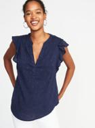 Old Navy Womens Sleeveless Slub-knit Popover Top For Women Navy Blue Print Size L