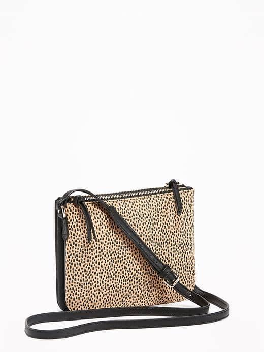 Old Navy Cheetah Print Dual Zip Crossbody Bag For Women - Cheetah