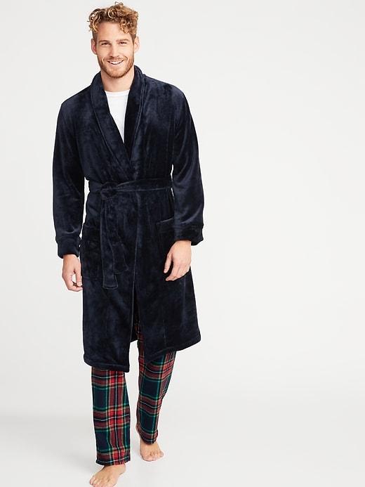 Old Navy Mens Plush Sherpa Tie-belt Robe For Men Navy Blue Size S