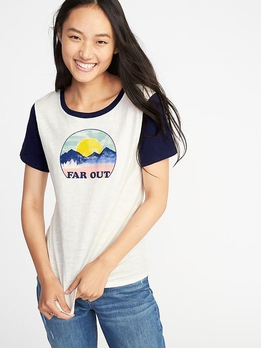 Old Navy Womens Everywear Graphic Slub-knit Tee For Women Far Out Size S